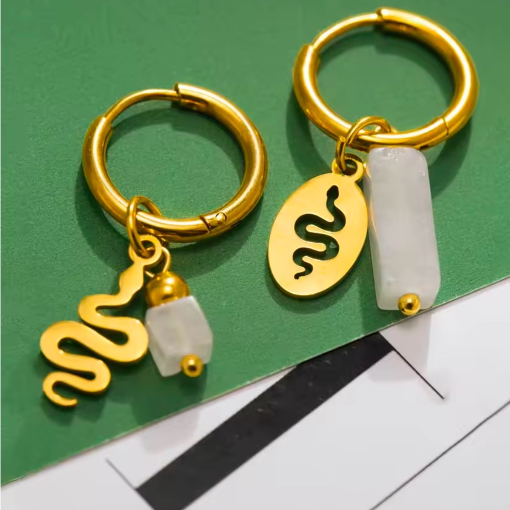 Earrings Snake Pattern, Gold Plated Stainless Ste… - image 1